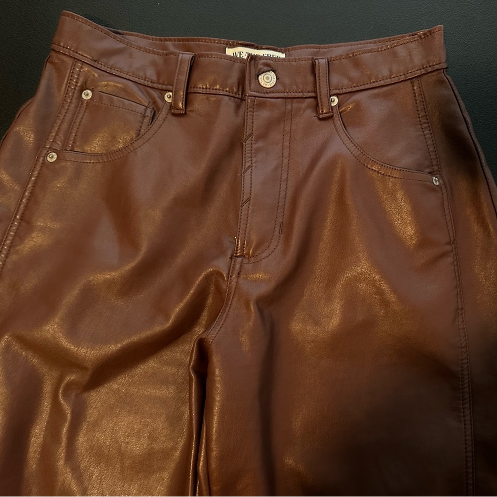 We the Free Good Luck Brown Vegan Leather Barrel Trousers